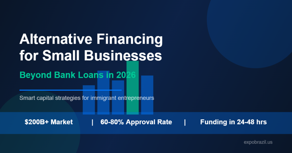 Alternative financing options for small businesses in the USA in 2026, showing fintech and capital access strategies for immigrant entrepreneurs