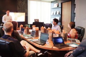 Entrepreneur building personal brand on laptop with professional business background USA 2026